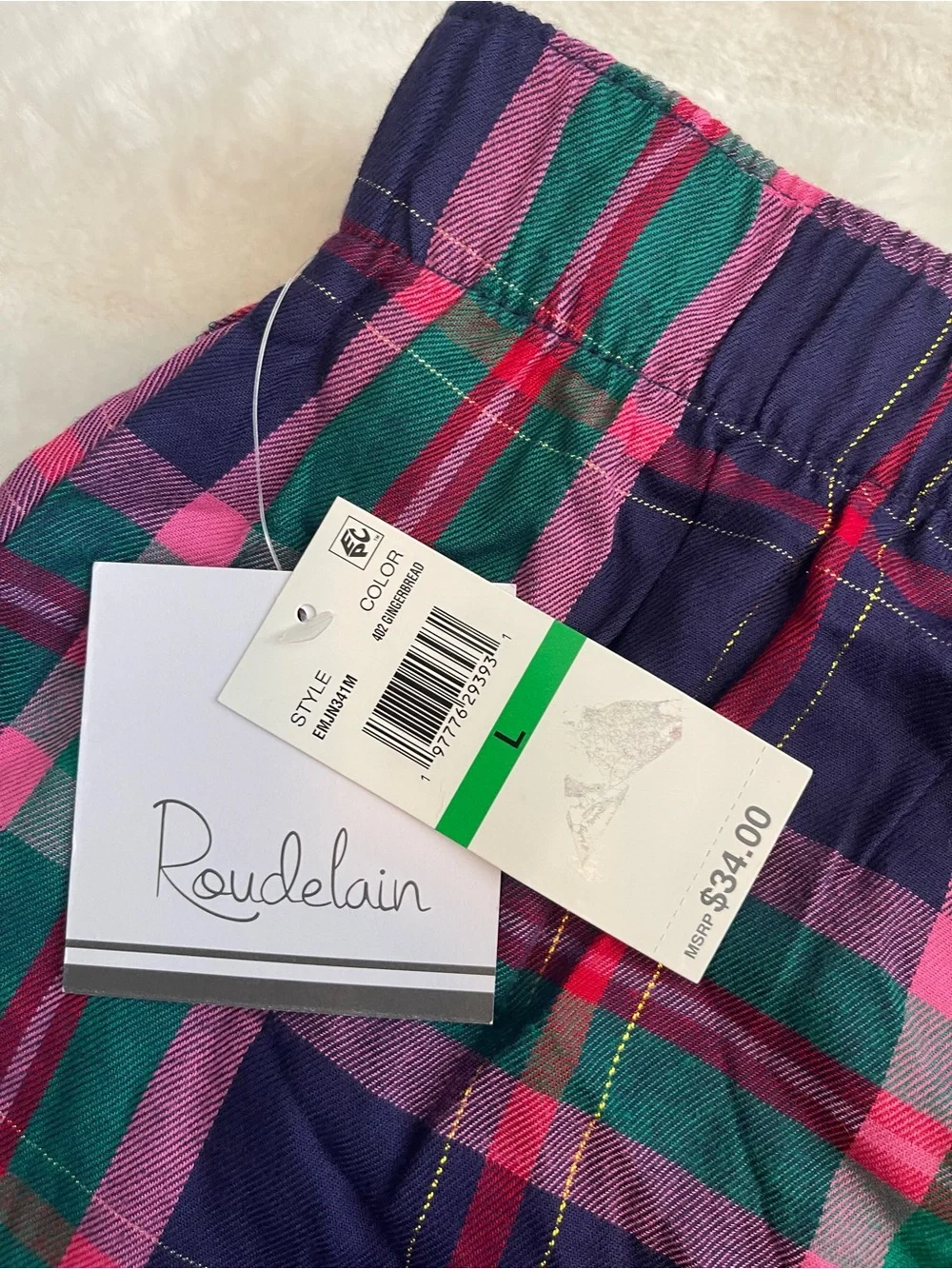 Roudelain women’s Printed Open Leg Contrast Waist band Flannel Pants Gingerbread